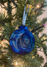 Load image into Gallery viewer, Blue and Gold Rose Christmas Ornament