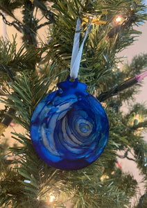 Blue and Gold Rose Christmas Ornament