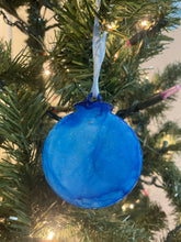 Load image into Gallery viewer, Blue and Gold Rose Christmas Ornament