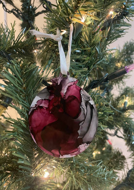 Deep Red and Grey Tactile Christmas Ornament